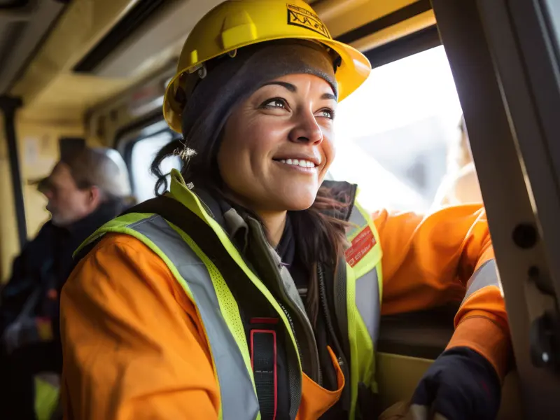 Mining Worker Looks Out Window Of Truck